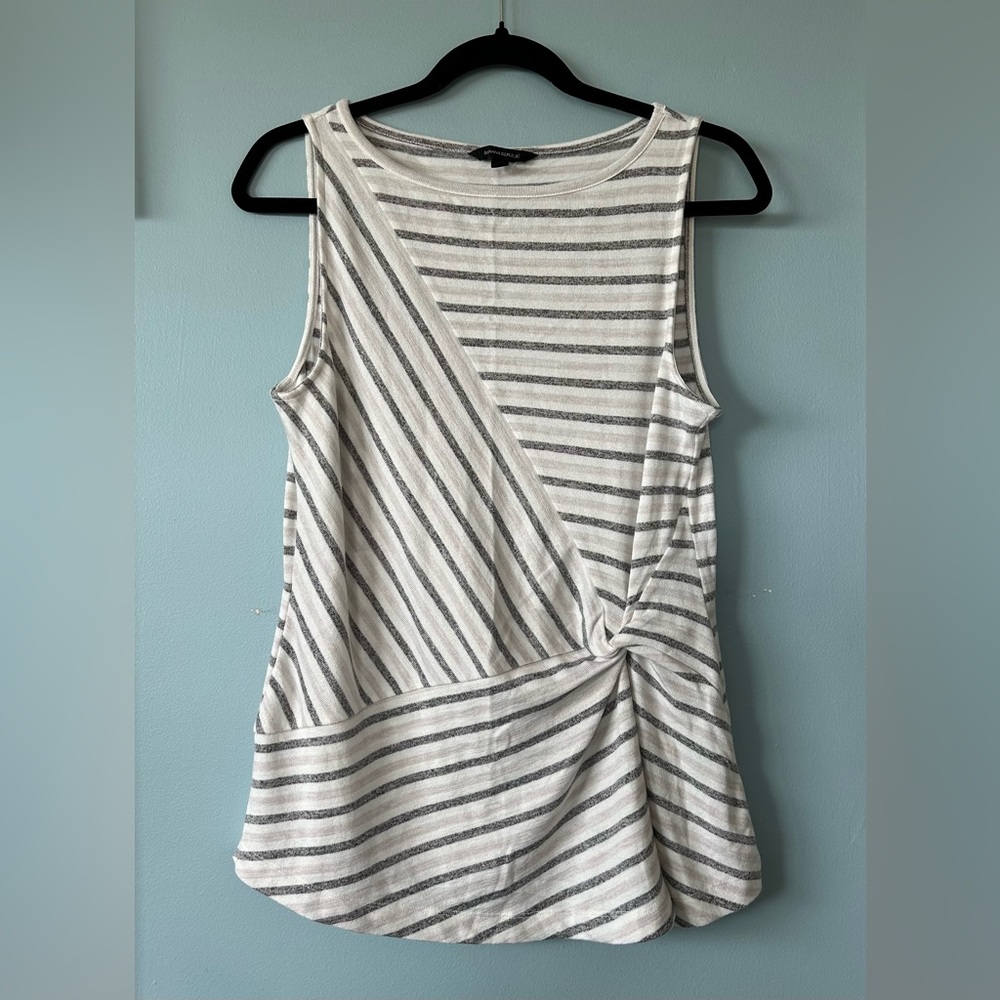 S Banana Republic Gray Striped Top with Twist Side